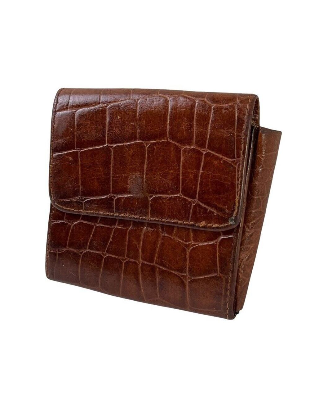 Talbots Croc Print Vintage Womens Small Wallet Card Holder Flap Pocket Leather
